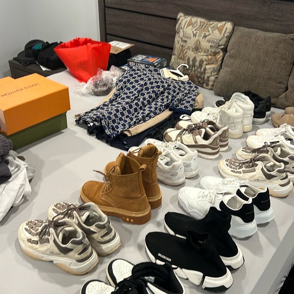 Gucci, amiri, balenciaga, Louis vutton, Alexander McQueen, Tom ford shits/shoes.